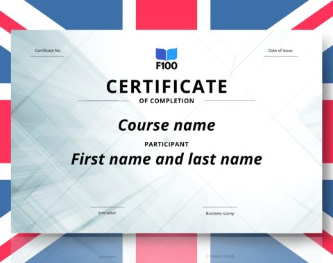 Šablona certifikátu f100 online kurzů v angličtině