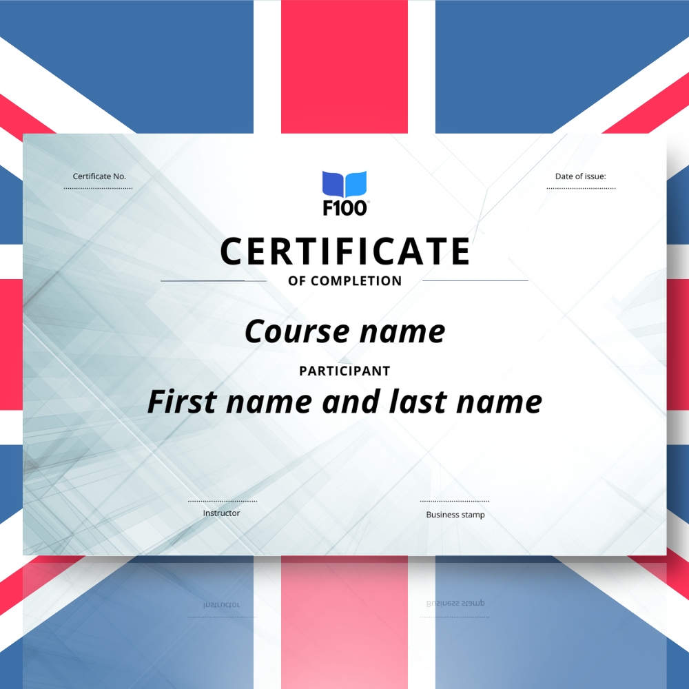 Šablona certifikátu f100 online kurzů v angličtině