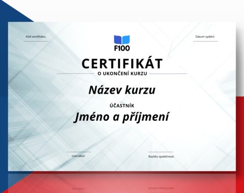 Šablona certifikátu f100 online kurzů v češtině