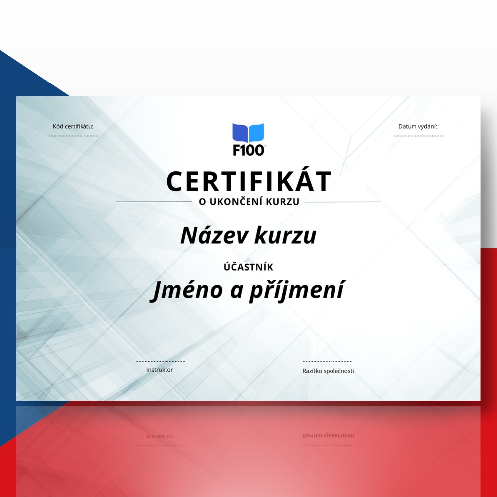 Šablona certifikátu f100 online kurzů v češtině