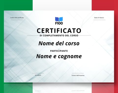 Šablona certifikátu f100 online kurzů v italštině