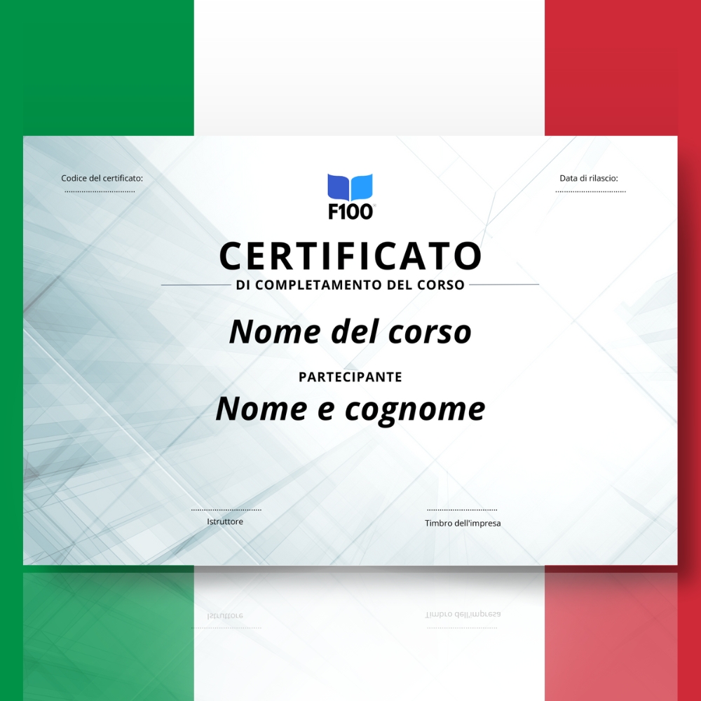 Šablona certifikátu f100 online kurzů v italštině