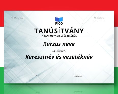 Šablona certifikátu f100 online kurzů v maďarštině