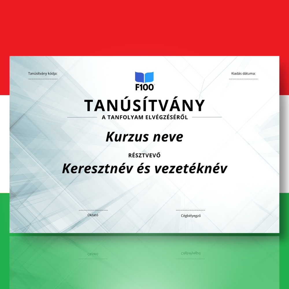 Šablona certifikátu f100 online kurzů v maďarštině