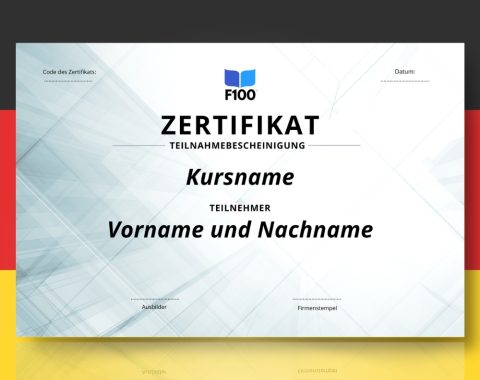 Šablona certifikátu f100 online kurzů v němčině