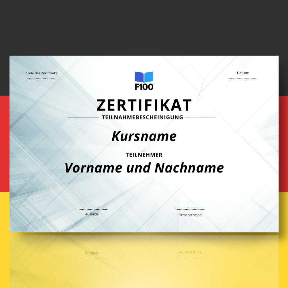 Šablona certifikátu f100 online kurzů v němčině