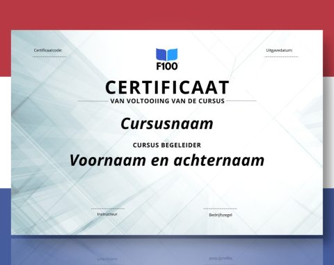 Šablona certifikátu f100 online kurzů v nizozemštině