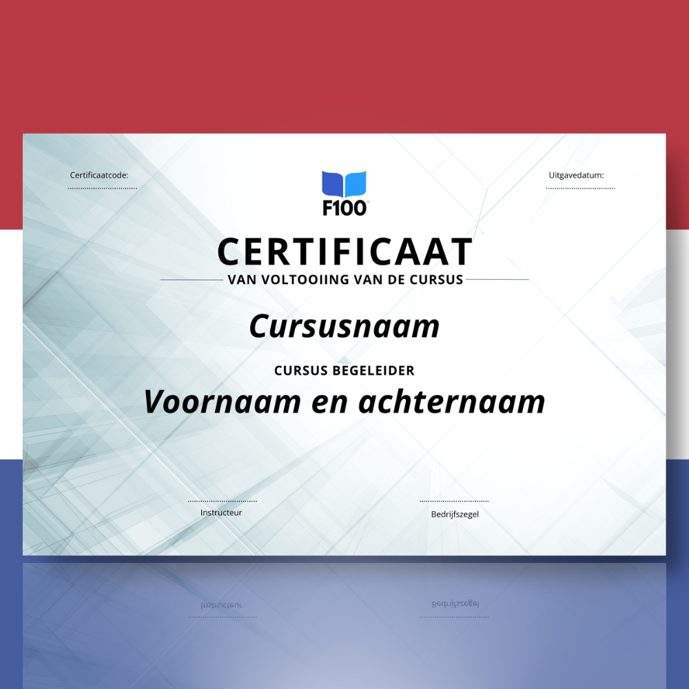 Šablona certifikátu f100 online kurzů v nizozemštině