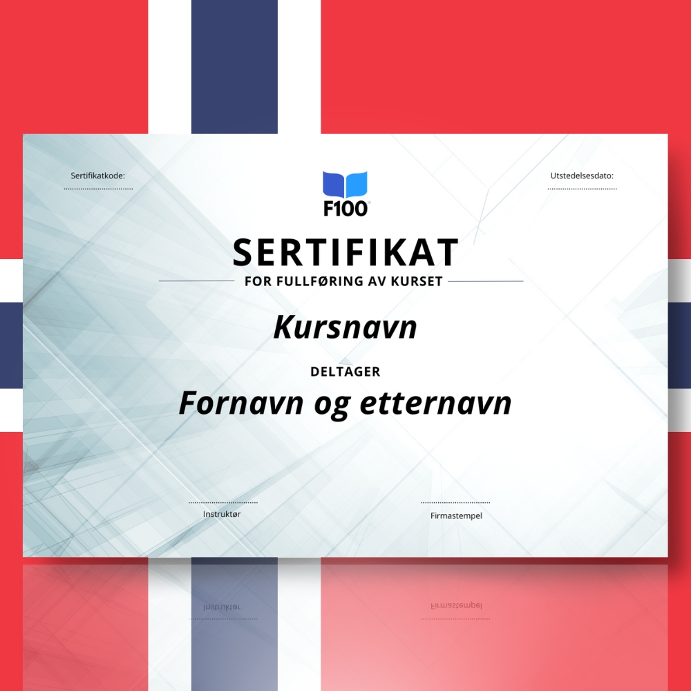 Šablona certifikátu f100 online kurzů v norštině