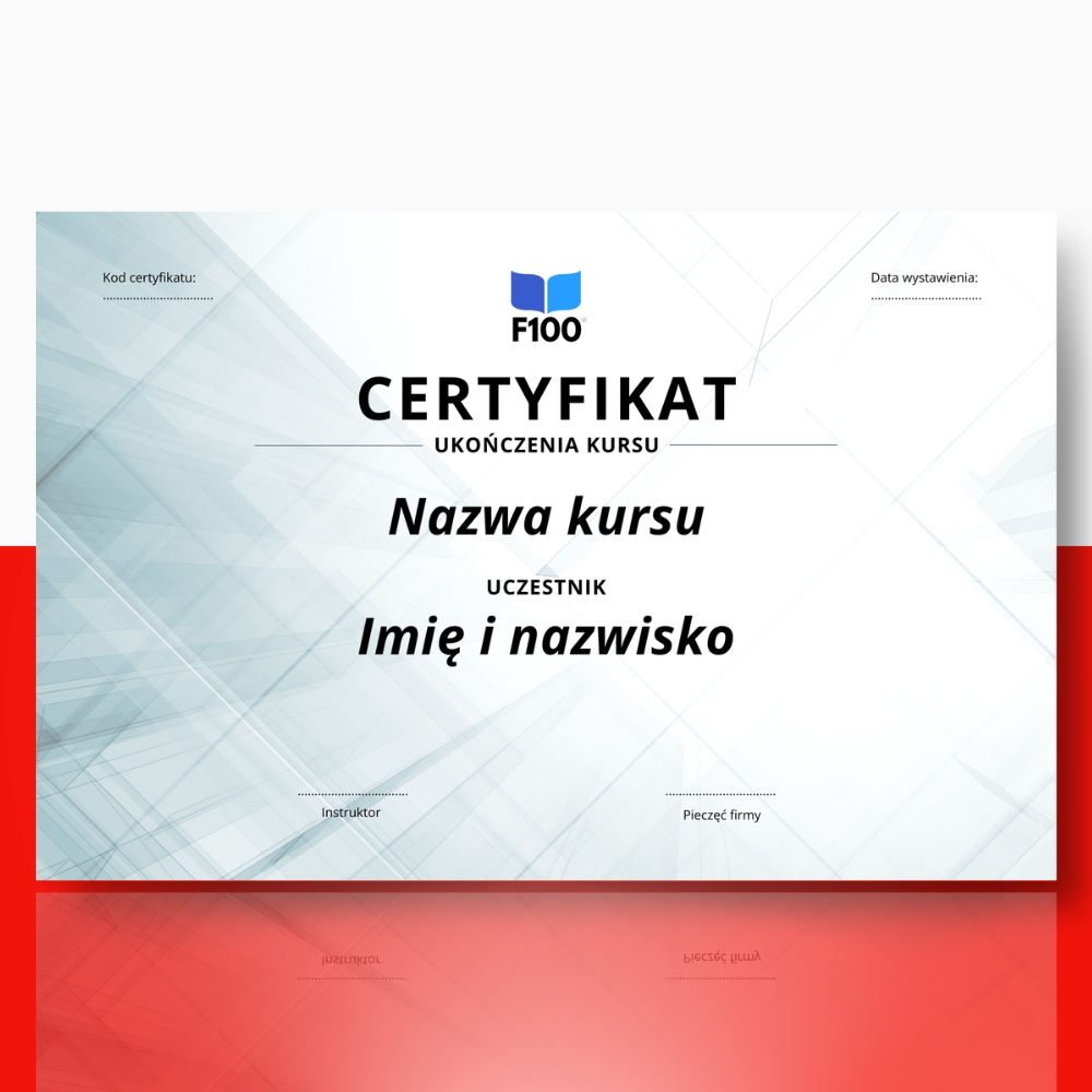 Šablona certifikátu f100 online kurzů v polštině
