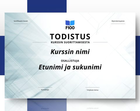 Šablona certifikátu f100 online kurzů ve finštině