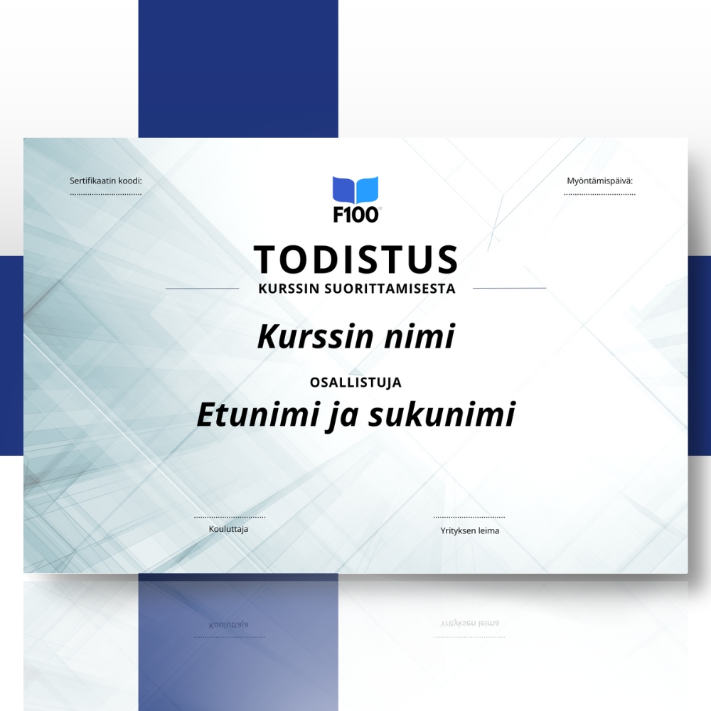 Šablona certifikátu f100 online kurzů ve finštině