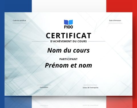 Šablona certifikátu f100 online kurzů ve francouzštině