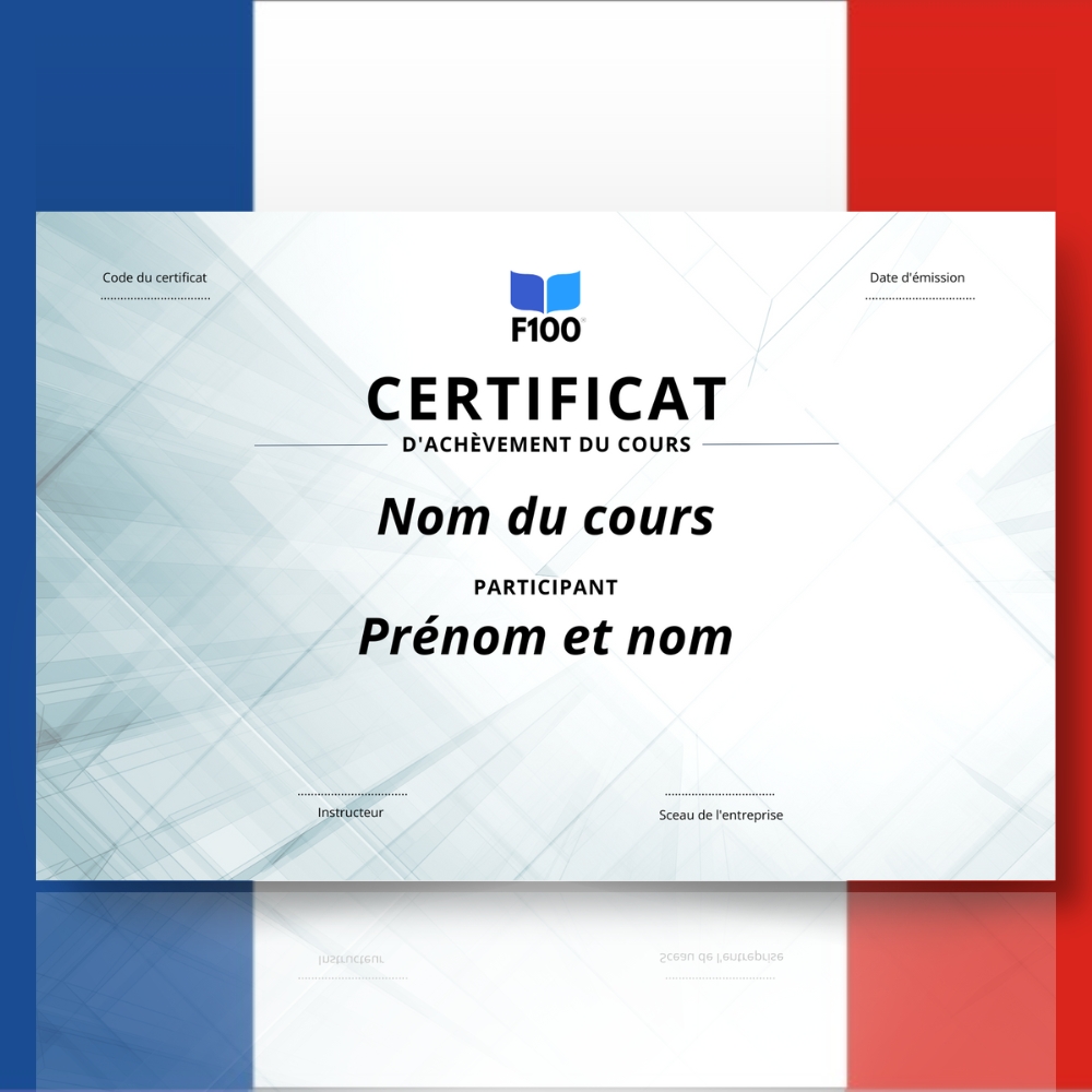 Šablona certifikátu f100 online kurzů ve francouzštině