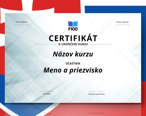 Šablona certifikátu f100 online kurzů ve slovenštině