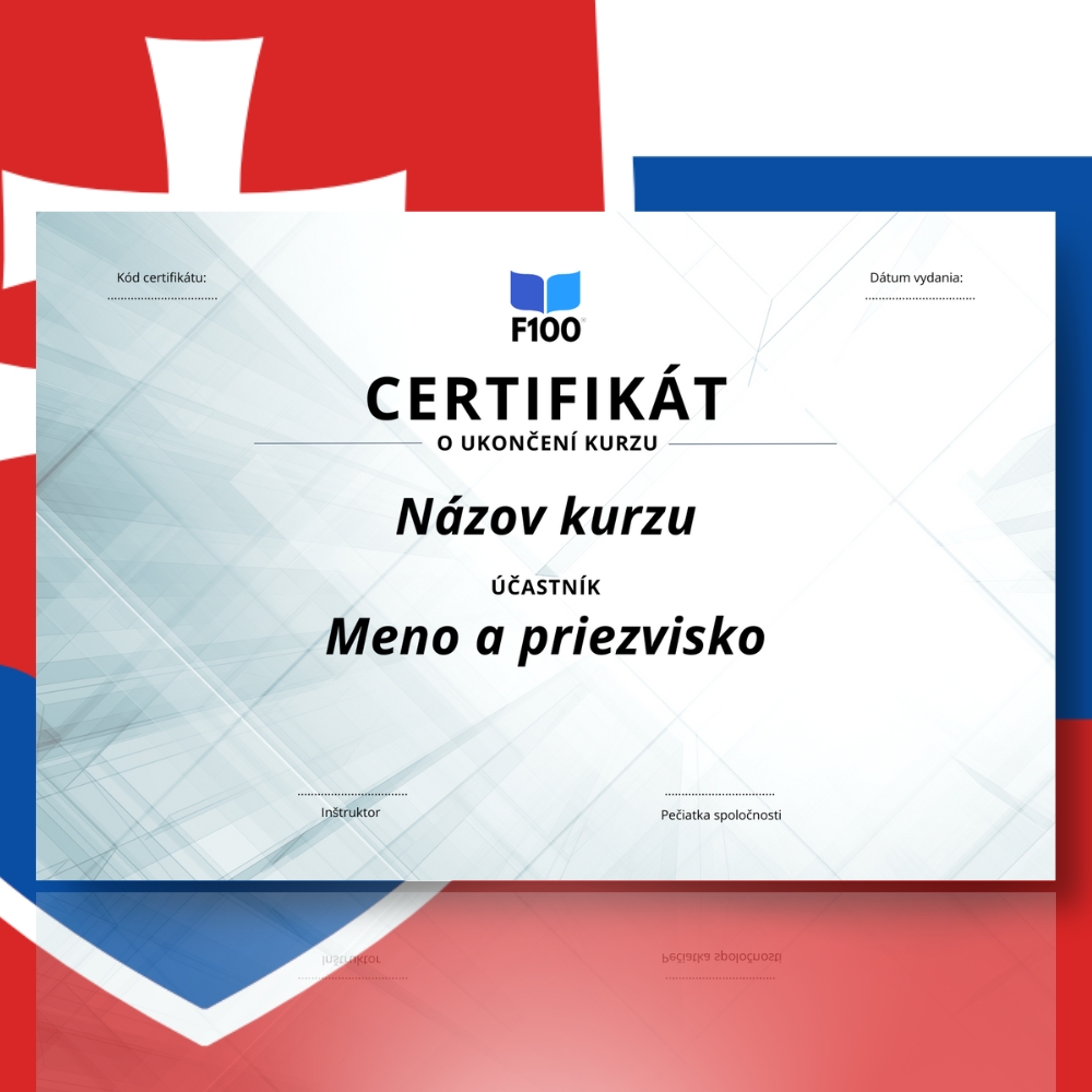 Šablona certifikátu f100 online kurzů ve slovenštině