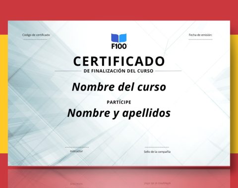 Šablona certifikátu f100 online kurzů ve španělštině