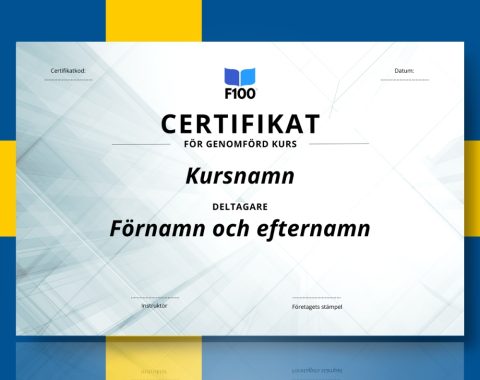 Šablona certifikátu f100 online kurzů ve švédštině