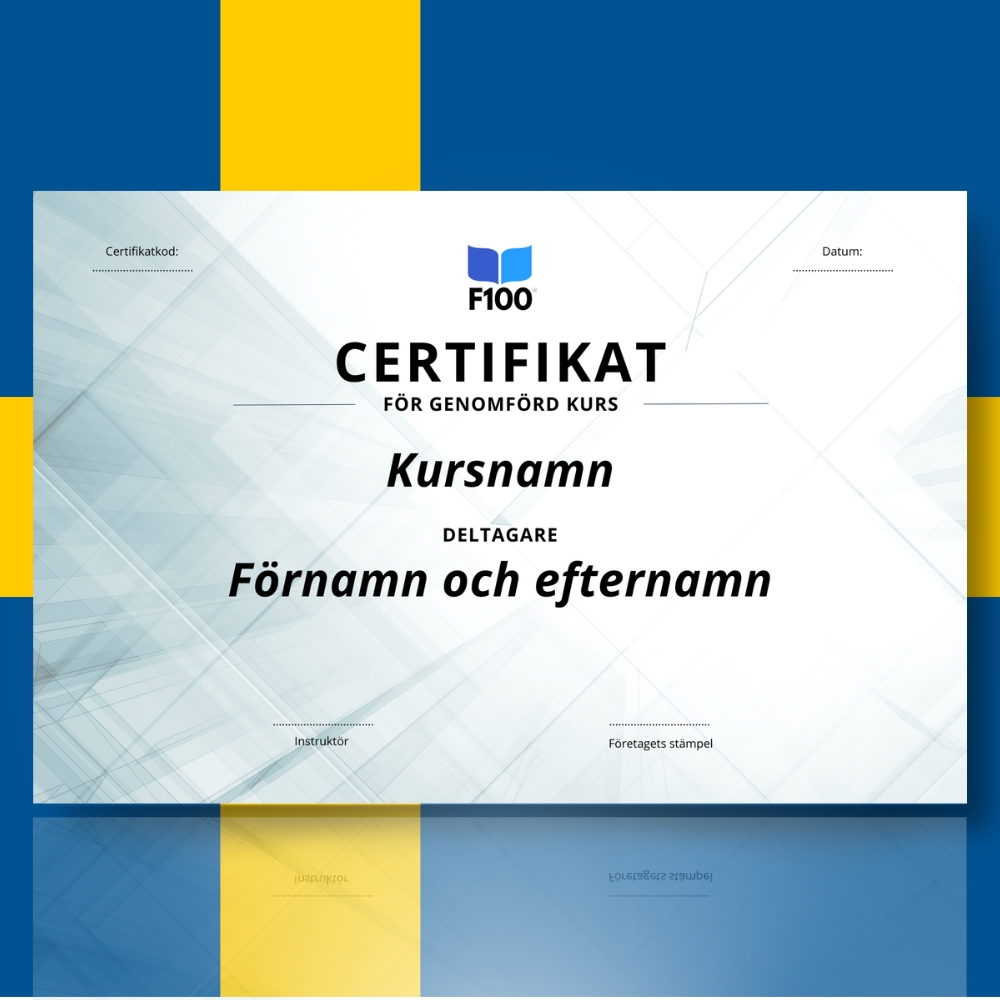 Šablona certifikátu f100 online kurzů ve švédštině