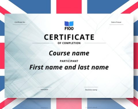 Šablona certifikátu f100 online kurzů v angličtině_s