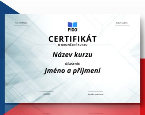 Šablona certifikátu f100 online kurzů v češtině_s