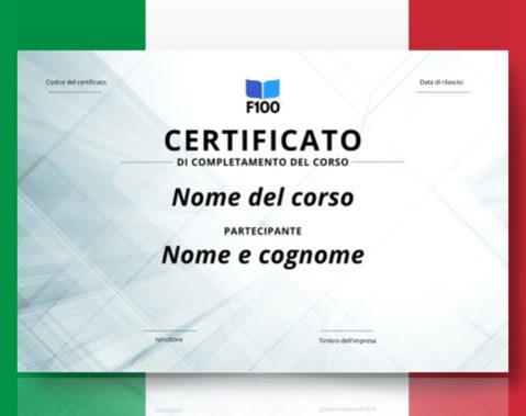 Šablona certifikátu f100 online kurzů v italštině_s