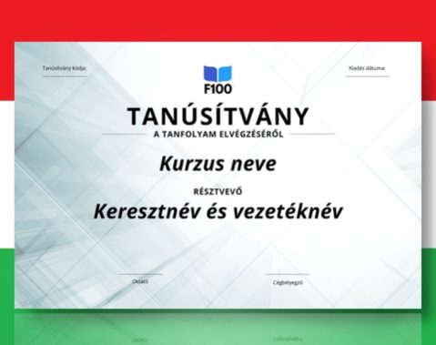 Šablona certifikátu f100 online kurzů v maďarštině_s