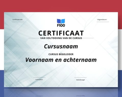Šablona certifikátu f100 online kurzů v nizozemštině_s