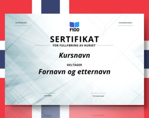 Šablona certifikátu f100 online kurzů v norštině_s