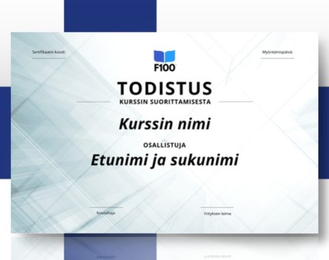 Šablona certifikátu f100 online kurzů ve finštině_s