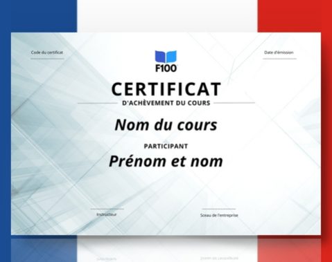 Šablona certifikátu f100 online kurzů ve francouzštině_s