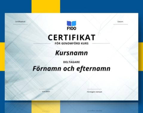 Šablona certifikátu f100 online kurzů ve švédštině_s